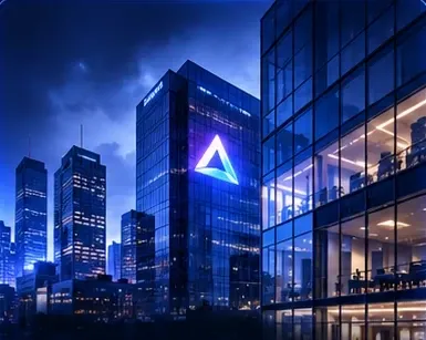 Glass office towers at night